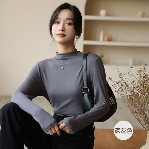 【买一送一！】春季上新款 半高领女打底衫 内搭长袖面膜牛奶衣 洋气t恤修身上衣 商品图2