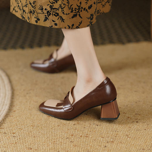 复古拼色小香风，爆款里外全皮单鞋YD-K012 商品图5