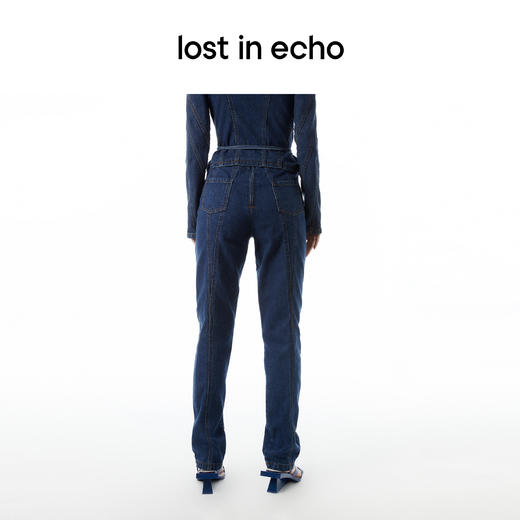 lost in echo设计师品牌Ari系列绑带腰拼接设计直筒牛仔裤 商品图2