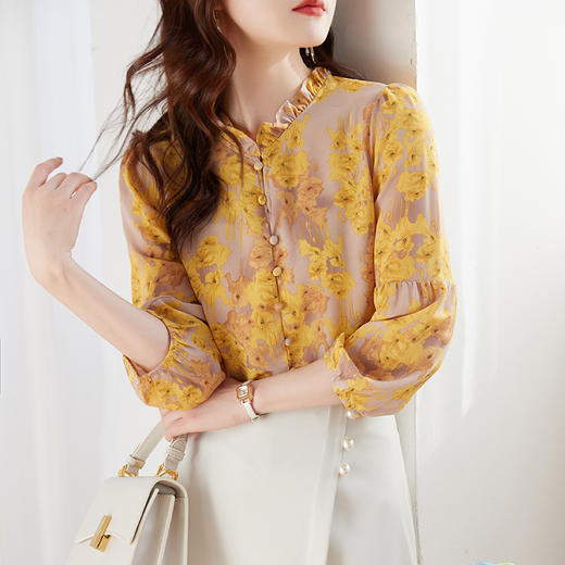 印花七分袖衬衫新款时髦洋气小衫气质宽松上衣雪纺AHM-dtyx2163 商品图3