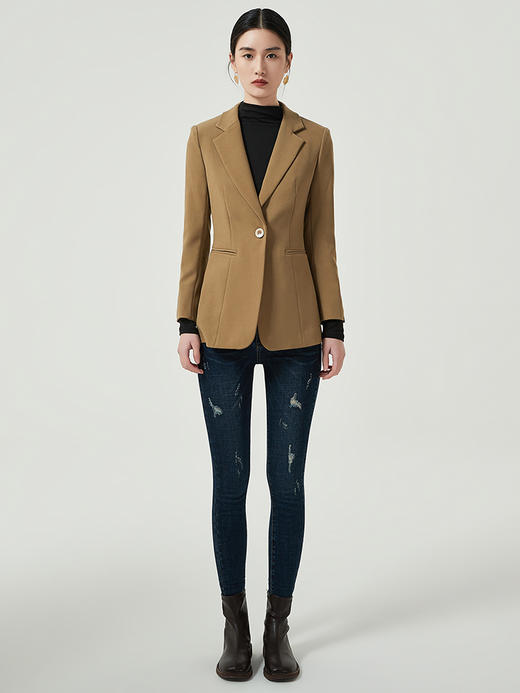 IWY/咖色复古西装外套女2023年新款春秋高级感一粒扣小个子职业装西服C11378 商品图1