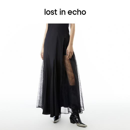 lost in echo设计师品牌Aliz系列醋酸蕾丝拼接吊带修身长款连衣裙 商品图4