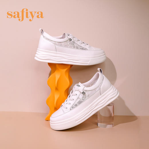 【一件279】Safiya/索菲娅 新潮溶解底2023年春季新款透气蕾丝网面增高小白鞋 SF31112055 商品图6