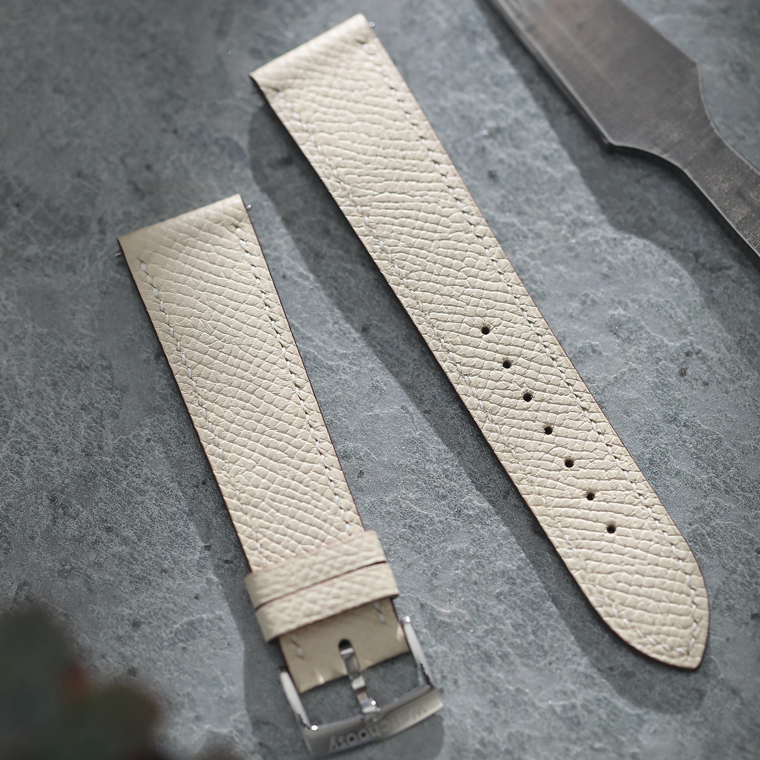 芯选手工表带 Epsom皮 奶昔白