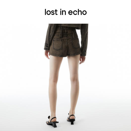 lost in echo设计师品牌Ari系列雪花重工水洗压线牛仔短裤 商品图2