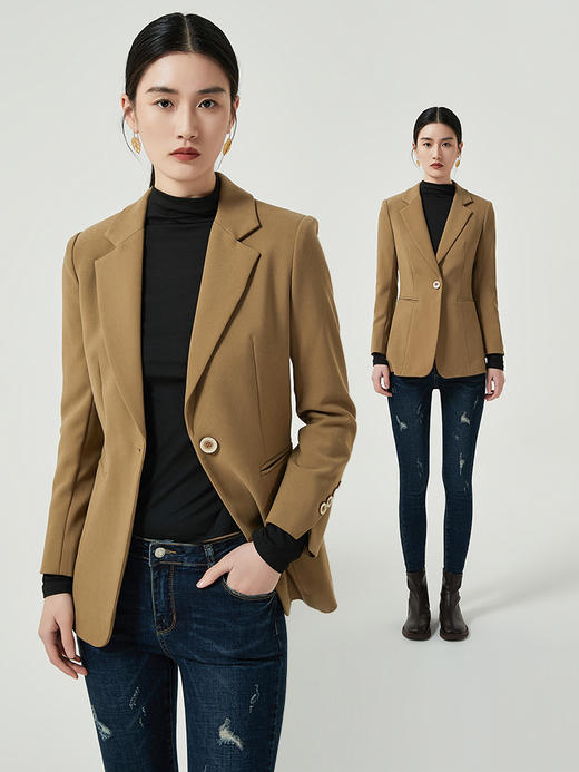 IWY/咖色复古西装外套女2023年新款春秋高级感一粒扣小个子职业装西服C11378 商品图0