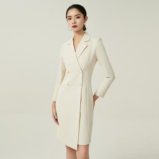 IWY/双排扣杏色西装连衣裙女士长袖气质艺考播音主持人正装礼服女通勤Q824 商品图3