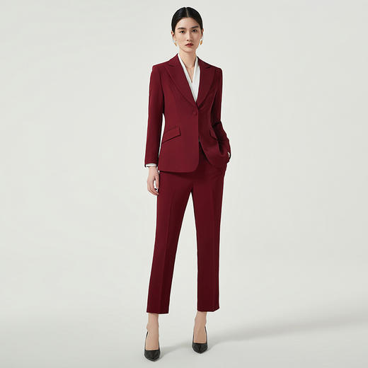 IWY/酒红色一粒扣小西装外套女士高级感大气职业装高端定制西服套装女CP11359 商品图0