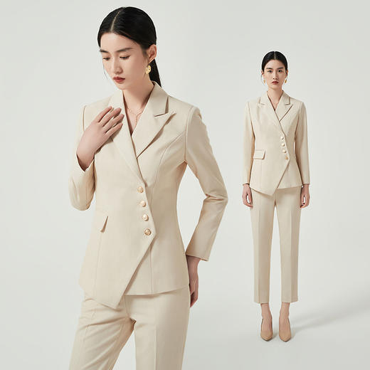 IWY/杏色职业西装套装女高端定制面试套裤韩版不规则设计感西服两件套CP10407 商品图0