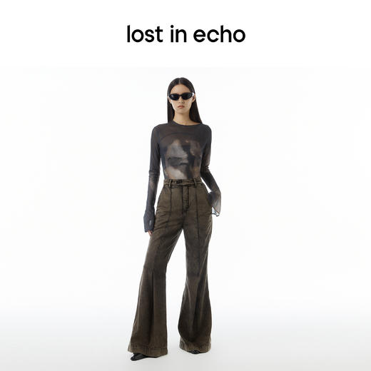 lost in echo设计师品牌时尚雪花水洗西裤式显瘦微喇裤阔腿牛仔裤 商品图3