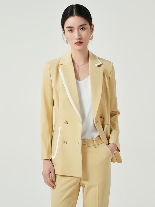 IWY/时尚西服西装套装女撞色高级设计感播音主持人上镜正装黄色工作服CP12103 商品图2