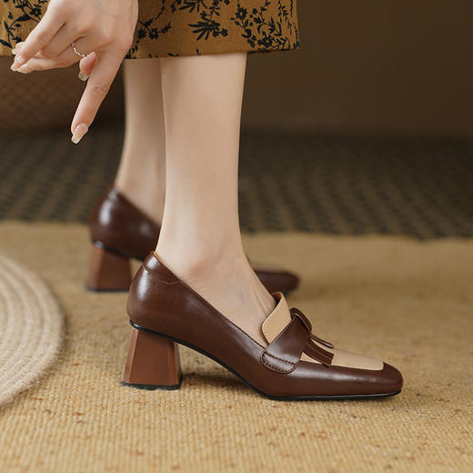 复古拼色小香风，爆款里外全皮单鞋YD-K012 商品图3