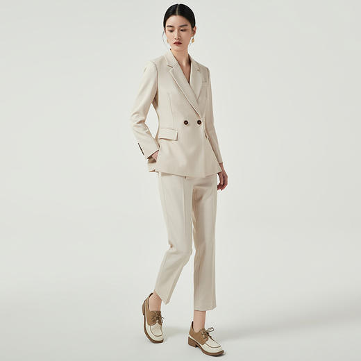 IWY/高端定制西装套装女士职业修身正装米白色小西服韩版通勤风两件套C12312+P12312 商品图2
