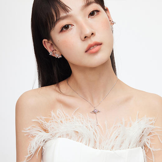 卡蒂罗天使之翼/丘比特之心项链女纯银轻奢小众饰品爱心锁骨毛衣链送女友礼物 商品图3
