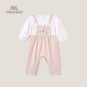 英氏婴儿衣服女宝假两件连体衣2023款春夏灯笼袖爬服YRHAJ1P213A
