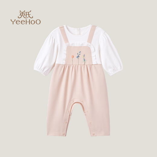 英氏婴儿衣服女宝假两件连体衣2023款春夏灯笼袖爬服YRHAJ1P213A 商品图0