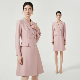 IWY/粉色西装连衣裙女春秋气质通勤职场女装中长款艺考主持人演讲裙子Q768