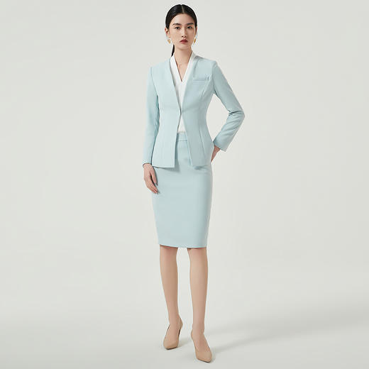 IWY/新款水蓝色西装套裙女高级感面试职业正装套装美容院工作服CS1584 商品图2