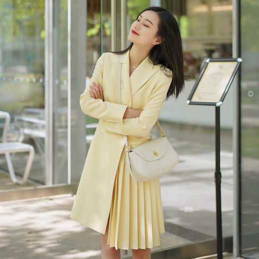 IWY/达人同款黄色西装连衣裙女秋冬气质通勤职业装艺考礼服主持人正装Q11363 商品图1