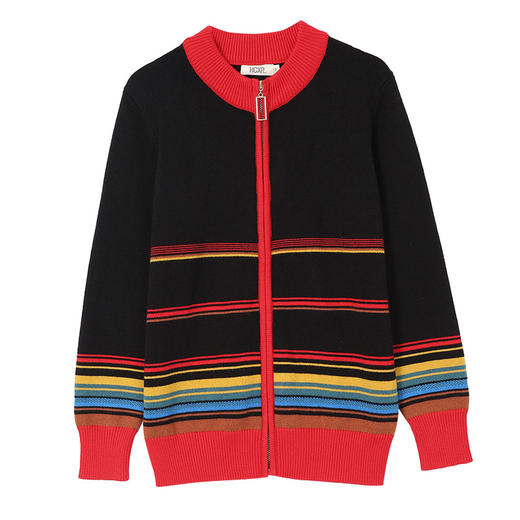 HCXR-SW5588复古立领长袖条纹针织开衫女2023年春季新款显瘦毛衣外套女 商品图4