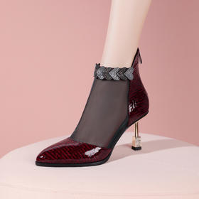 春季新品，气质轻奢后拉链水钻跟女网靴JJ-D863