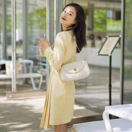 IWY/达人同款黄色西装连衣裙女秋冬气质通勤职业装艺考礼服主持人正装Q11363 商品图4