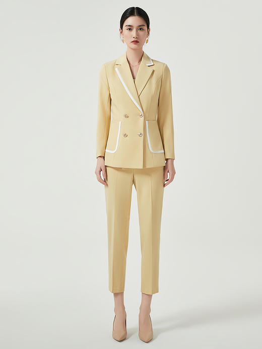 IWY/时尚西服西装套装女撞色高级设计感播音主持人上镜正装黄色工作服CP12103 商品图1