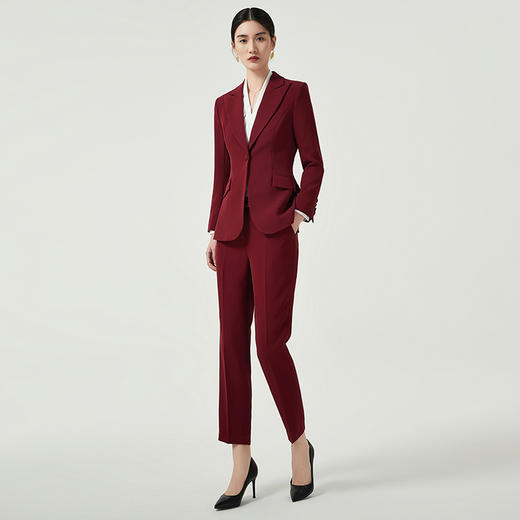 IWY/酒红色一粒扣小西装外套女士高级感大气职业装高端定制西服套装女CP11359 商品图2