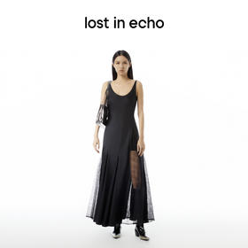 lost in echo设计师品牌Aliz系列醋酸蕾丝拼接吊带修身长款连衣裙