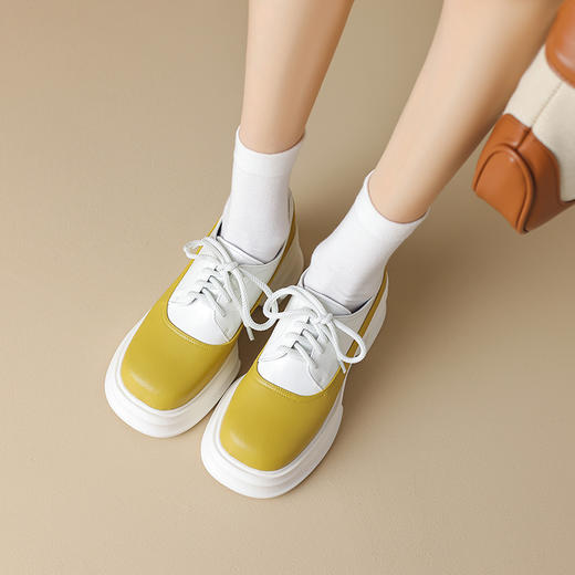 时尚减龄，耐磨防滑橡胶底厚底撞色真皮单鞋HB-9003 商品图2