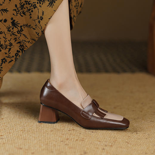 复古拼色小香风，爆款里外全皮单鞋YD-K012 商品图2