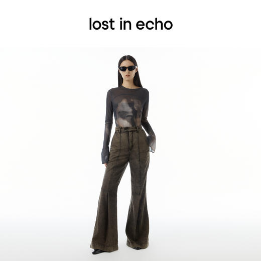 lost in echo设计师品牌Aliz系列小众印花网纱长袖打底连体衣T恤 商品图2