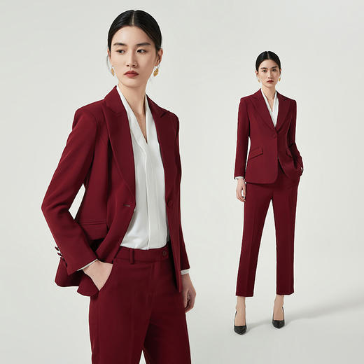 IWY/酒红色一粒扣小西装外套女士高级感大气职业装高端定制西服套装女CP11359 商品图1