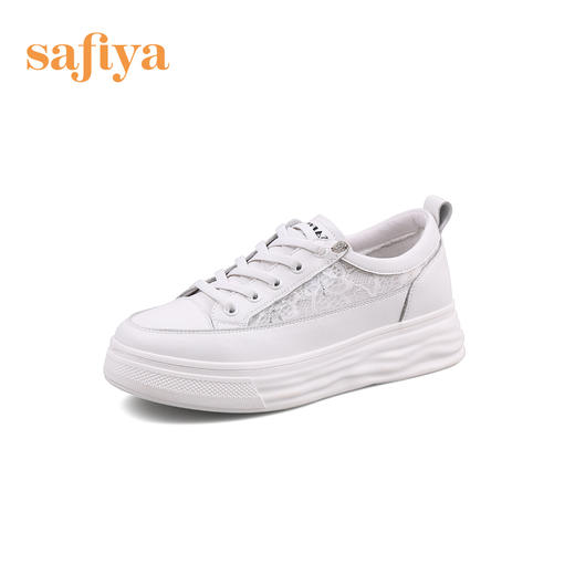 【一件279】Safiya/索菲娅 新潮溶解底2023年春季新款透气蕾丝网面增高小白鞋 SF31112055 商品图7