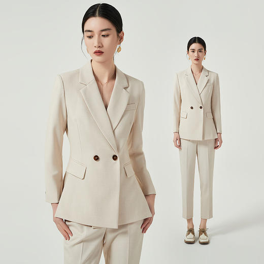IWY/高端定制西装套装女士职业修身正装米白色小西服韩版通勤风两件套C12312+P12312 商品图1
