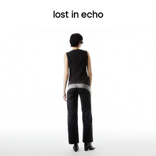 lost in echo设计师品牌Ari系列褶皱V领修身黑色无袖上衣马甲甜酷 商品图4