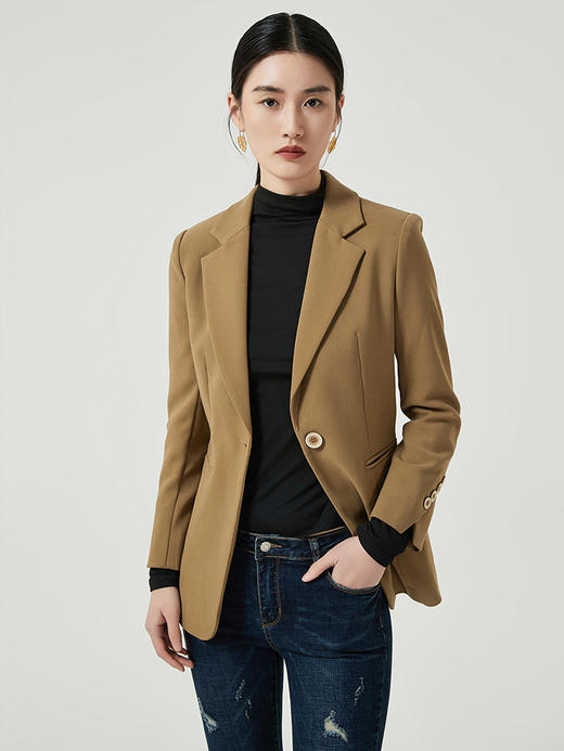 IWY/咖色复古西装外套女2023年新款春秋高级感一粒扣小个子职业装西服C11378 商品图4