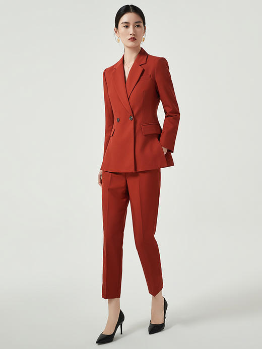 IWY/橘红色西服套装女春秋高端定制总裁正装韩版气质职业西装两件套裤C12312+P12312 商品图4