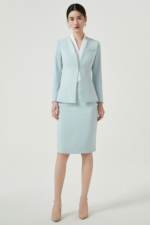 IWY/新款水蓝色西装套裙女高级感面试职业正装套装美容院工作服CS1584 商品图5