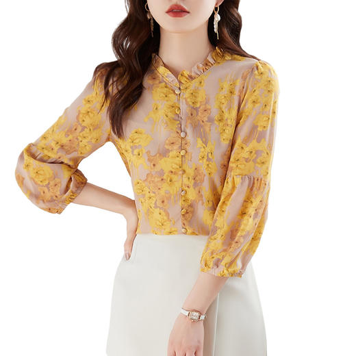 印花七分袖衬衫新款时髦洋气小衫气质宽松上衣雪纺AHM-dtyx2163 商品图4