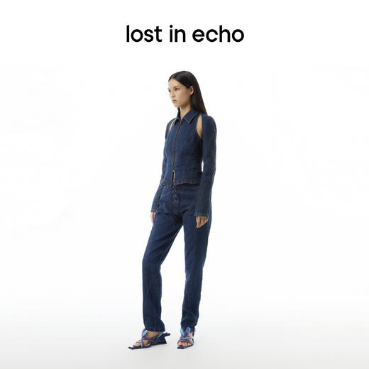 lost in echo设计师品牌Ari系列绑带腰拼接设计直筒牛仔裤 商品图3