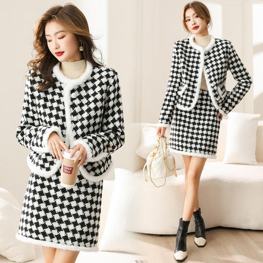 2023新款女装休闲时尚气质优雅通列减龄韩版简约小香风套裙两件套HMQY2292 商品图2