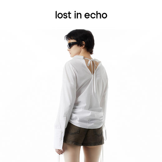 lost in echo设计师品牌Ari系列时尚舒适抽绳露背半门襟白衬衫女 商品图1