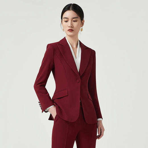 IWY/酒红色一粒扣小西装外套女士高级感大气职业装高端定制西服套装女CP11359 商品图4