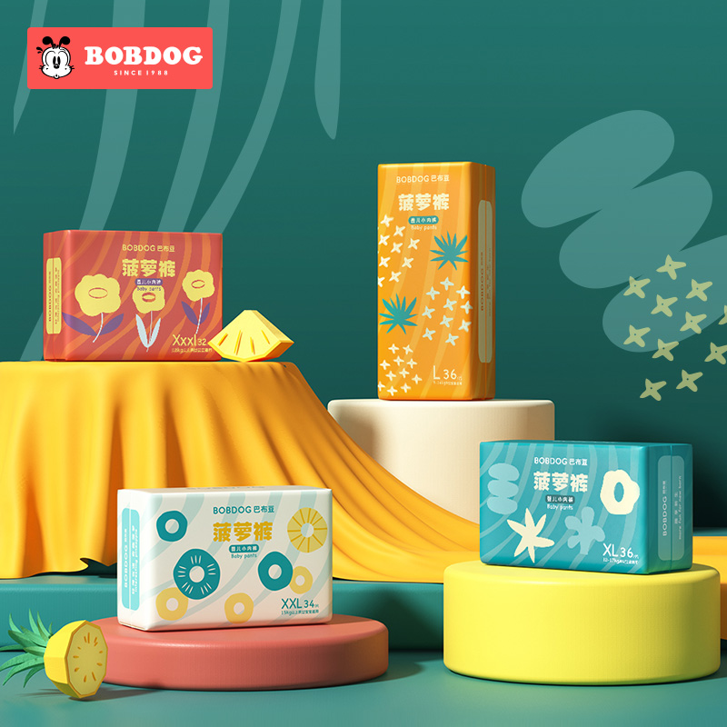 巴布豆拉拉裤新菠萝新升级M/L/X/XXL/XXXL，2包箱装