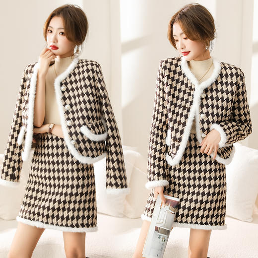 2023新款女装休闲时尚气质优雅通列减龄韩版简约小香风套裙两件套HMQY2292 商品图1