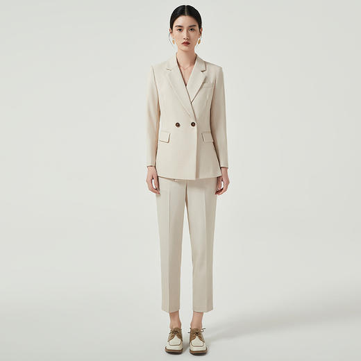 IWY/高端定制西装套装女士职业修身正装米白色小西服韩版通勤风两件套C12312+P12312 商品图0