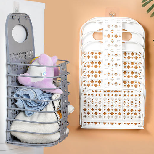 【创意可折叠脏衣篮！免打孔不伤墙面】PP材质脏衣篓玩具收纳篮 全家衣物一篮搞定整洁卫生 为你节省家里面的每一寸空间 商品图0