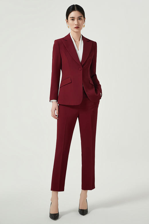 IWY/酒红色一粒扣小西装外套女士高级感大气职业装高端定制西服套装女CP11359 商品图5
