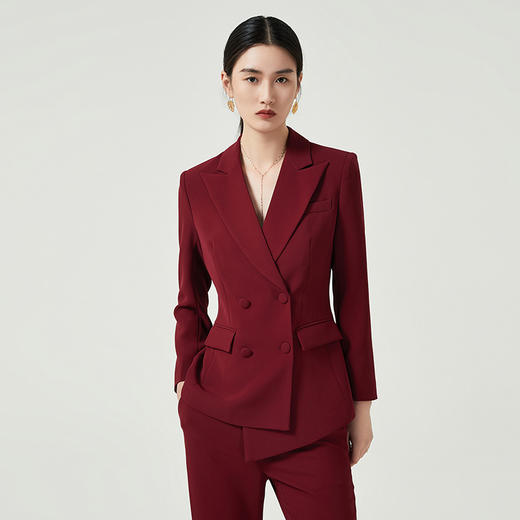 IWY/酒红色西装套装女高定轻奢气质宴会礼服正装西服喇叭阔腿裤两件套CP11358 商品图4